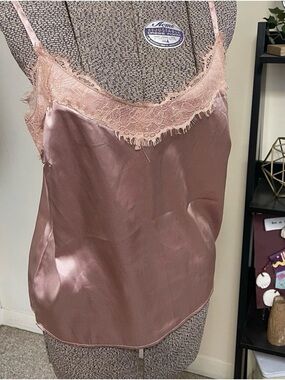 NWT Lux Satin Lace-Trim Camisole in Dusty Rose